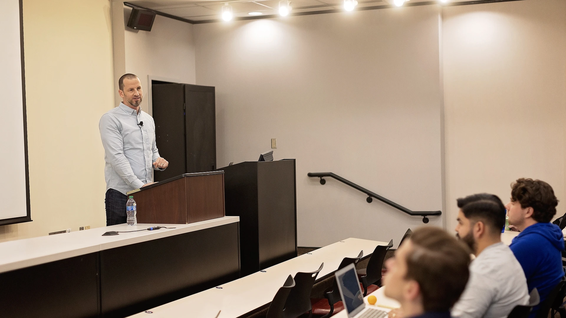 male speaker in a classroom