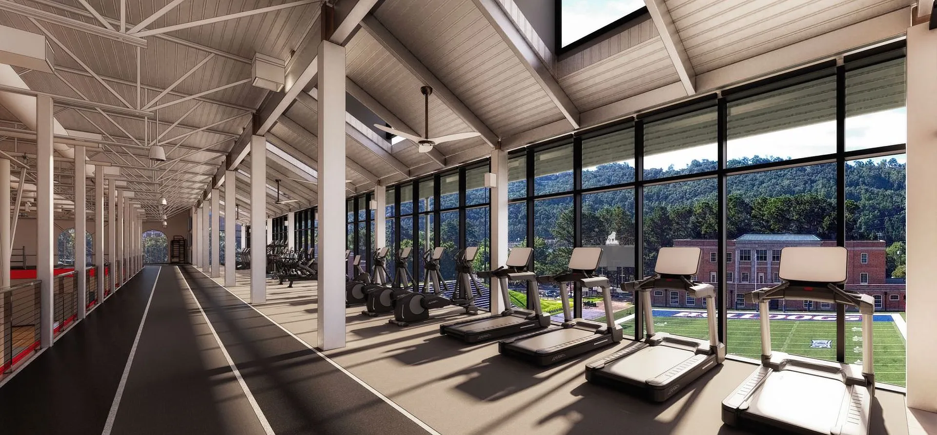 Fitness Equipment Overlooking Football Field